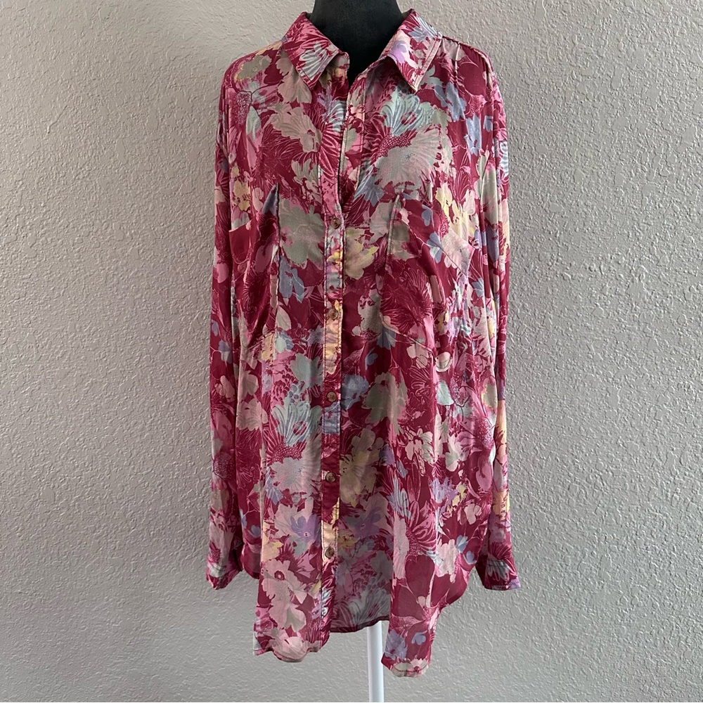 Pilcro by Anthropologie Floral Button Front Shirt Top XL - Picture 2 of 9